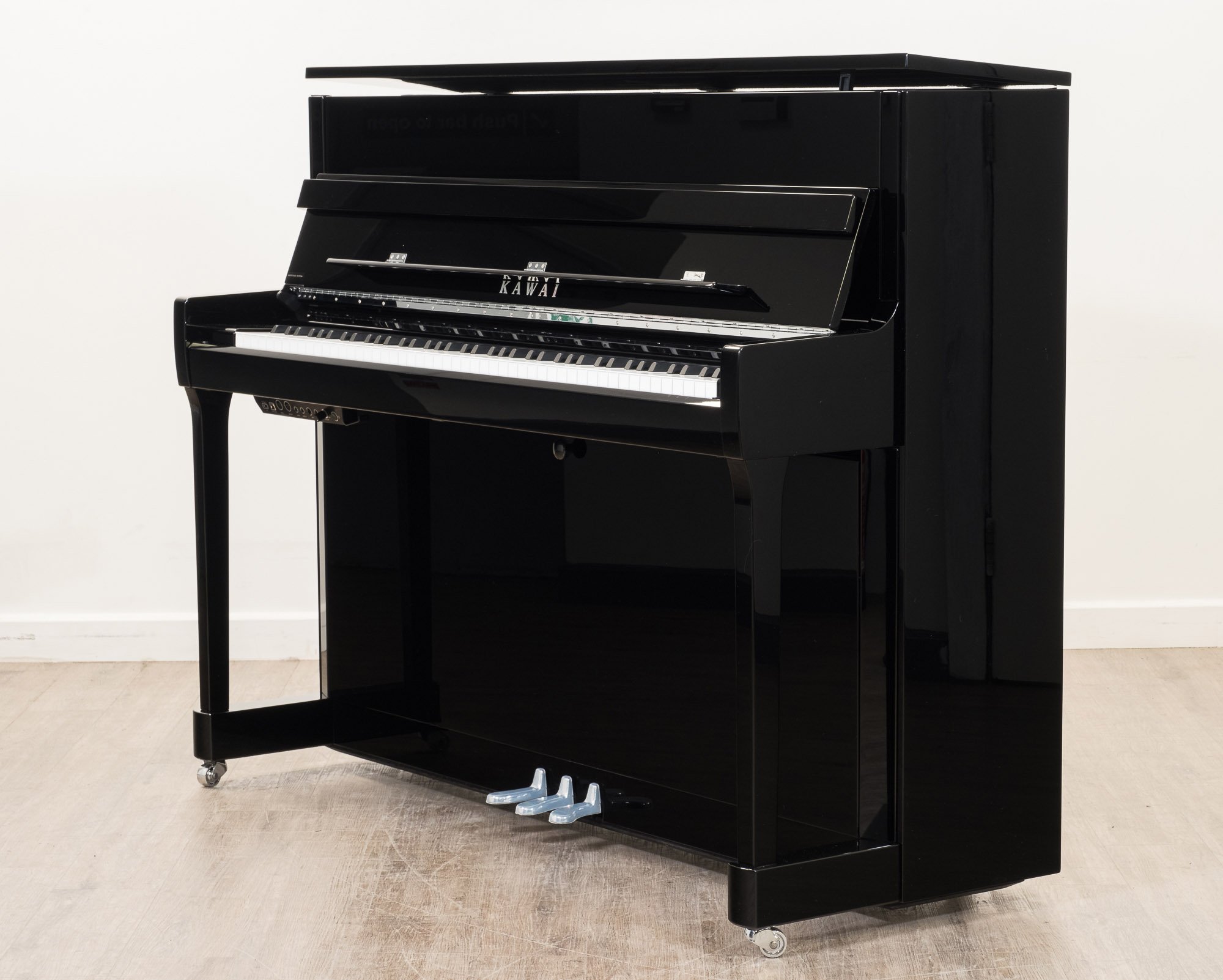 Kawai K200 ATX4 Silent Piano in Polished Black with Chrome Fittings